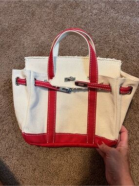 Mini Viral Boatkin boat tote Canvas Tote Bag with Red Trim